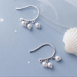 s925 silver pearl short earrings